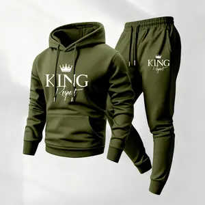 Men's King Printed Hoodie and Drawstring Sweatpants Set, Menswear, Casual Athletic Long Sleeve Hooded Jacket & Trousers for Fall & Winter, Men's Clothing for Daily Wear, Sportswear Indoor Outdoor, Tracksuit, Athleisure Summer Clothes