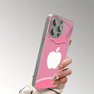 Light Luxury Blush Pink Apple Design Electroplated Glass Smartphone Case - Full Coverage, Anti-Drop, Lens Protection for iPhone 17/16/15/14/13/12/11, Cellphone Handheld Devices Casing, Mobile Phone Accessory