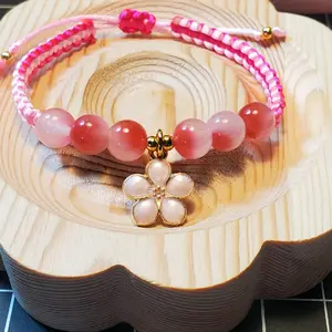 Peach Blossom Macrame Charm Bracelet