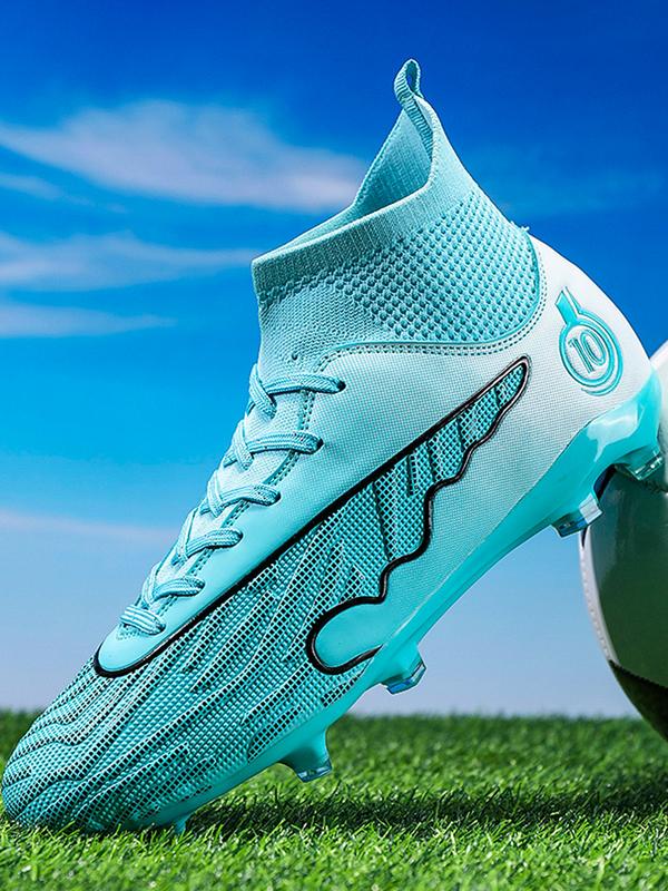 Lace up High Top Football Shoes, Anti-slip Spike Soccer Shoes, Matching Black Football Cleats, Solid Color Outdoor Sports Training Shoes, Football Field Boots, Men Shoes