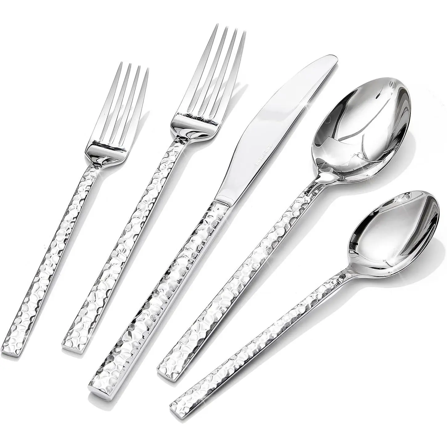40 count Hammered Silverware Set, 18/10 Stainless Steel Flatware Set for 8, Cutlery Set for , Party, Wedding, Mirror Polished Dishwasher Safe