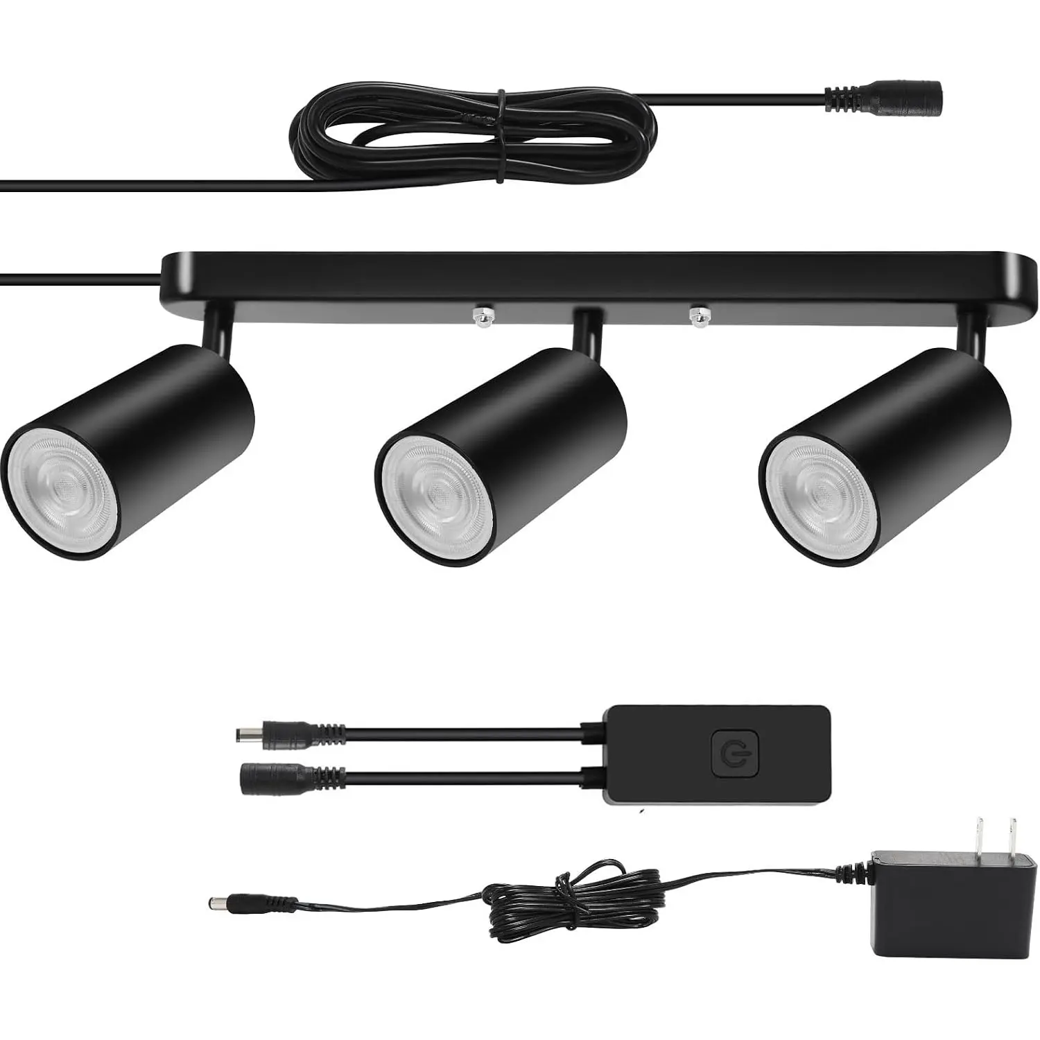 Plug in Track Lighting Track Light Fixtures with Power Cord Wall Spotlight Flexibly Rotatable Heads Plug in Ceiling Lights for Kitchen Cabinet Gallery Bar Living Room 15W 3000K(Black, 3 Heads)