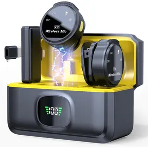 2 pieces Wireless Lavalier Microphone,50m (165 ft.) Range,15-Hour Battery,Noise Cancellation,Mini Microphone for iPhone,Record Interview,Vlogs,Game Live Streaming,Tiktok