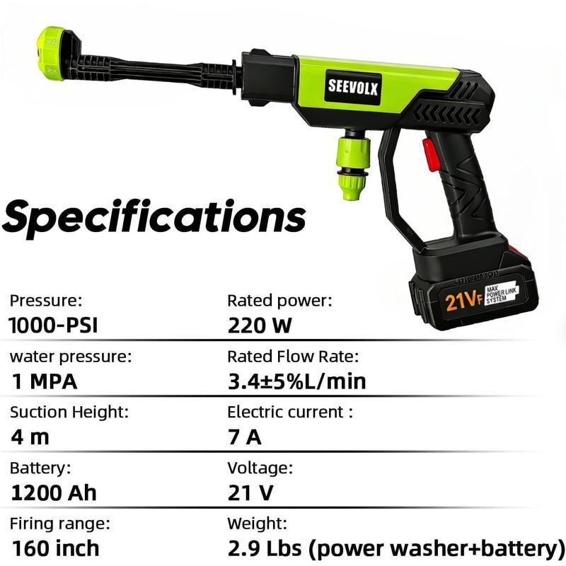 SEEVOLX Cordless Pressure Washer, Bottle Portable Washer for Car, 2 x 3000mAh Batteries & Charger, Home Cleaning & Garden Watering