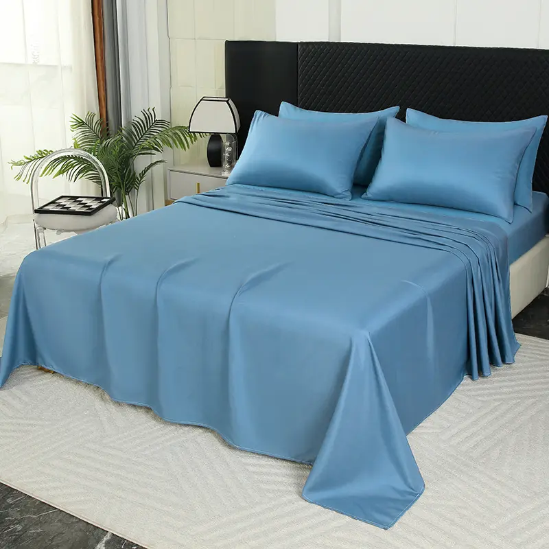 Tencel Cooling Bed Sheet Set with Deep Pocket Fitted Sheet & 2 Pillowcases - Silky Cool Touch, Breathable, Wrinkle Resistant, Sweat & Fade Proof, Minimalist Solid Bedding in Pure White, Light Grey, Sky Blue, Nude Pink, Fits  Queen King Cal King Mattresses