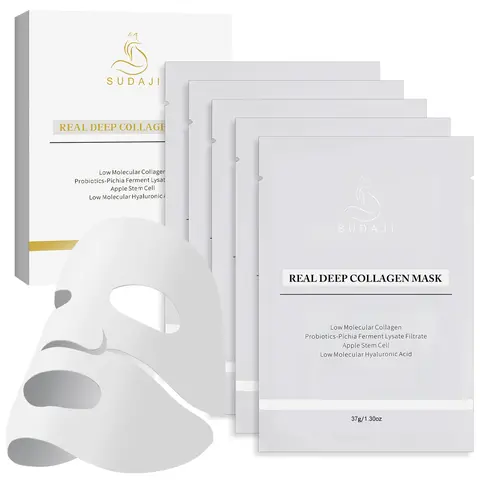 SUDAJI Probiotic Deep Collagen Overnight Face Mask (37g*5), Hydrogel Mask with Low Molecular Weight Hyaluronic Acid, Hypoallergenic Moisturizer for Hydrate, Elasticity, Firming Night Routine Skincare, Overnight Face Masks
