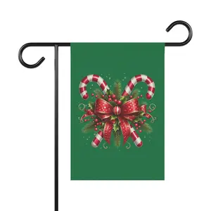 Festive Garden Flag Banner with Candy Canes and Bow, Holiday Decor, Outdoor Yard Flag, Christmas Greetings, Winter Wonderland, Seasonal