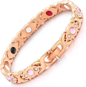 Women's leaf bracelet, copper magnetic bracelet with diamonds, 3500 gauss effective magnet, outdoor fun