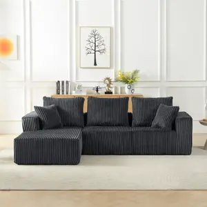 Modular Sectional Sofa Cloud Sectional Couch, 104" Comfy Fluffy L Shaped Boneless Dark Black Couches for Living Room, Deep Seat Memory Foam Plush Corduroy Couch Sectionals Left Facing Chaise, No Assembly Required