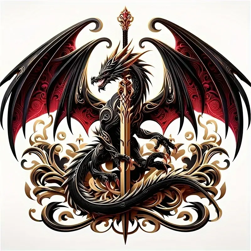 6-inch Sword and Dragon Vinyl Adhesive Tape, Suitable for Cars, Laptops, Water Bottles, Trucks, Mobile Phones, Motorcycles, Windows, Walls, and Cups, Universal Car Sticker, Automotive Decoration, Cool Car Decoration, Decal for Trucks