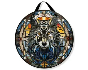 Wolf Diamond Painting Kit, ROUND Drills, 12.5" Hanging Sign