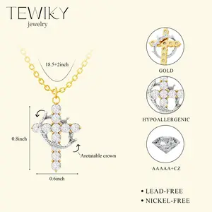 Tewiky Colorblocked Crown Cross Necklace Pendant Choker Necklace for Women & Men & Girls Pretty Crown Cross Necklace For Daily Party Clothing Decor Trendy All-match & Exquisite Jewelry for Gift Fall Outfits Fashion