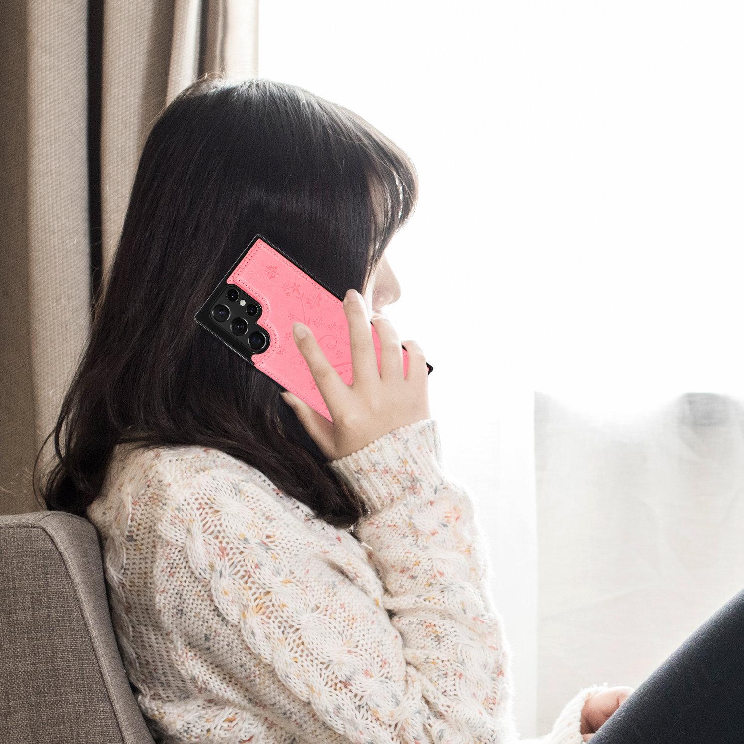 Wallet Flip Case for Samsung Galaxy S26 Ultra S25 S24 S23 S22 with Card Holder, Flower PU Leather Kickstand Protective Cover Case for Women