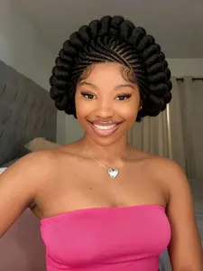 Elegant Handmade Bantu Braid Wig for Women - Short Knotless Box Braid, Full Lace Front, 180% Density, Low Temperature Synthetic Fiber, Versatile and Comfortable