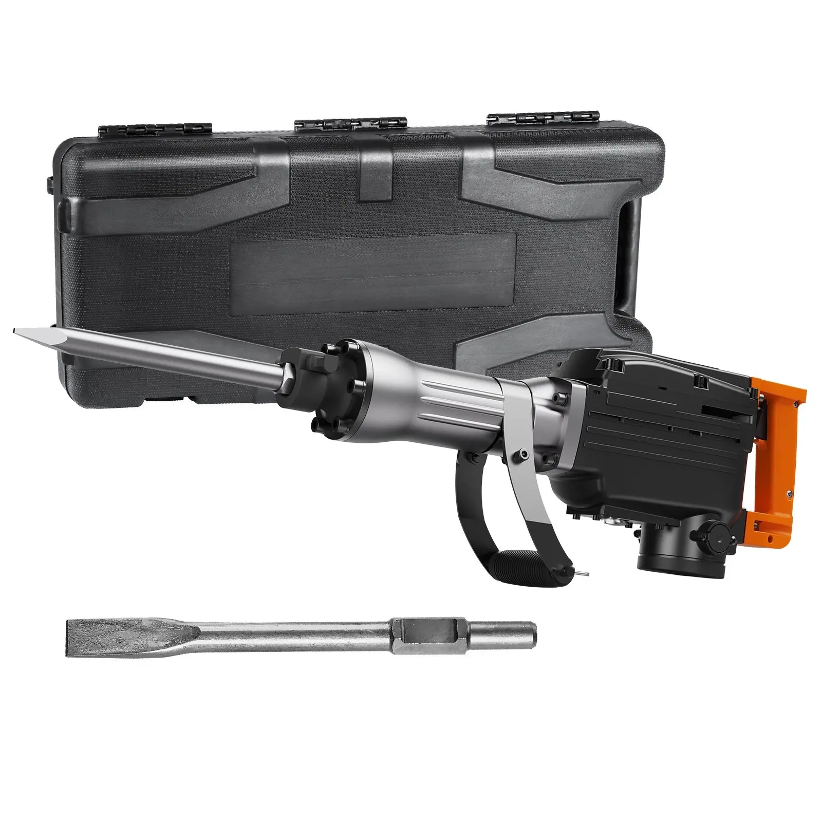 Demolition Jack Hammer 2200W Electric Hammer For Heavy Duty Concrete Breaking 1350 BPM With 2 Pcs Chisels And Bits, Durable Carry Case, Vibration Reduction Handle, Ergonomic Grips, Corded Electric Tool, Black