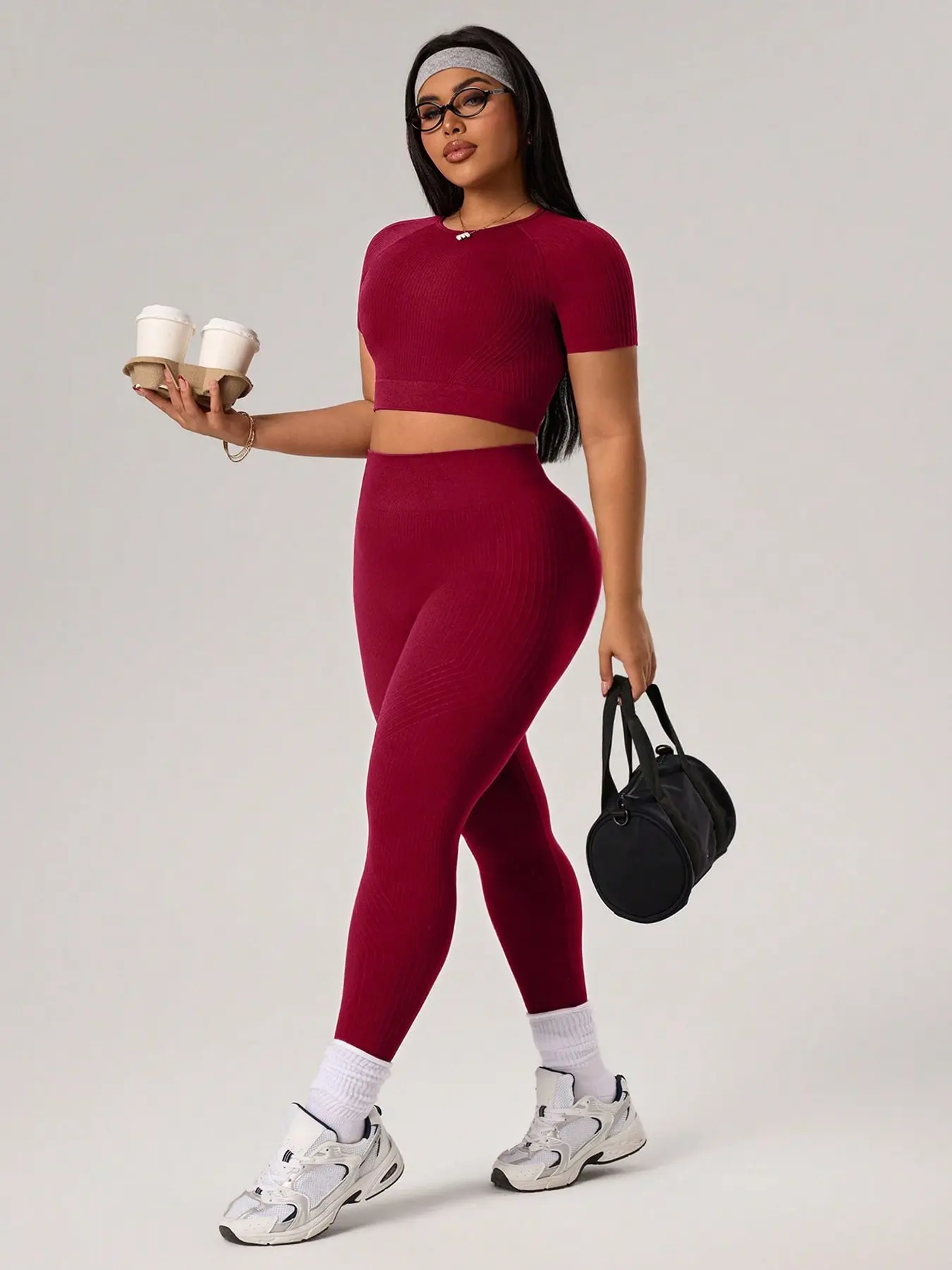 Women's Plus Size Sportswear Set, Exercise Clothing Set, Ribbed Seamless Knitted Yoga, Quick-Dry Elastic Fitness Clothes, Athletic Sports Clothing, Workout Set for All Seasons, Quick Dry Activewear, Gym Wear