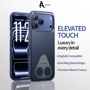 [US Patented ] Woven Texture Dual Ring MagSafe Phone Case, 360° Kickstand No Wobble Shockproof Cover for iPhone 17 Pro Max Custom Striped