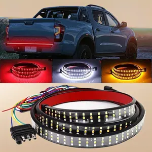 60 Inch Triple Row LED Truck Tailgate Light Bar, Sequential Turn Signal & Brake Reverse Strobe Light Strip