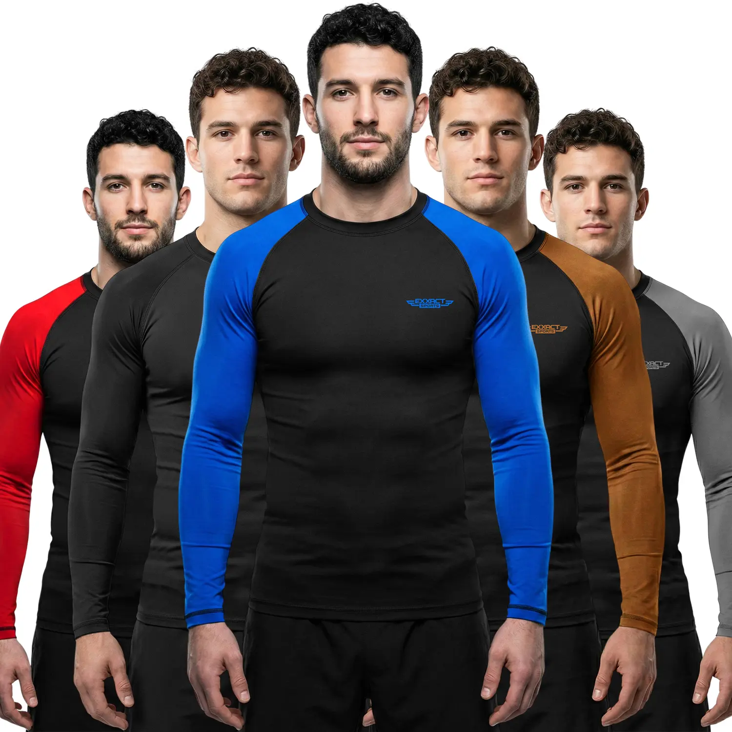 Exxact Sports Men's Royal Blue Long-Sleeve BJJ Rash Guard - Ranked Compression, Breathable, Quick-Dry, Machine-Washable Rashguards for MMA, Martial Arts, Boxing, Performance Recovery (No Gi Approved)