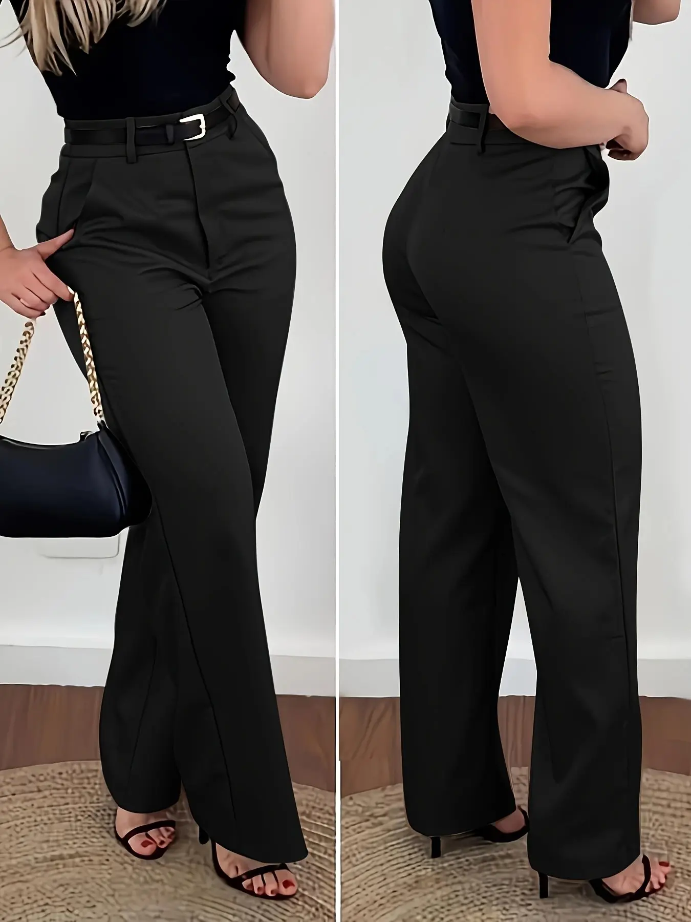 Elegant Women's Solid Color Straight Leg Fit Trouser Pants, Chic Slant Pocket Design, Comfortable and Stylish Everyday Wear, Perfect for All Seasons, Classic Solid Pants