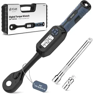 3/8 Torque Wrench Digital (2.21-44.25 Ft. Lb) ±2 % Accuracy Digital Inch Pound Torque Wrench 3/8 Drive Ratchet with Buzzer LED Flash Track Mode/Universal Joint & 6" Xtension Bar for Bike Moto Auto