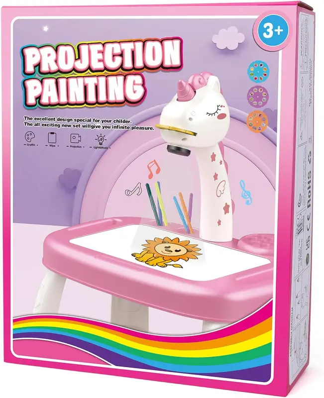 Drawing Projector for Kids, Art and Crafts, Drawing Board with Music, Color Pens, Pencils, Crayons, Scrapbook, Unicorn Sticker Book, Ideal Toy for 3+ Year Old Girls & Boys (Unicorn Kit) 6