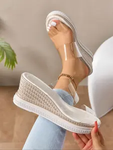 New women's wedge sandals, comfortable platform sandals, transparent strap design, wedge slippers with open toe design, Peep toe sandals, comfortable platform sandals for summer, boho style casual sandals, PU Leather Sandals, Trending Elevated Sandals