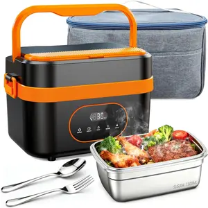 Cordless Heated Lunch Box, 6-Cup Capacity 1.5L 360? Rapid Heating, - Portable Electric Lunch Box with  Timer, Rechargeable for Work, Travel, ,  & Outdoors