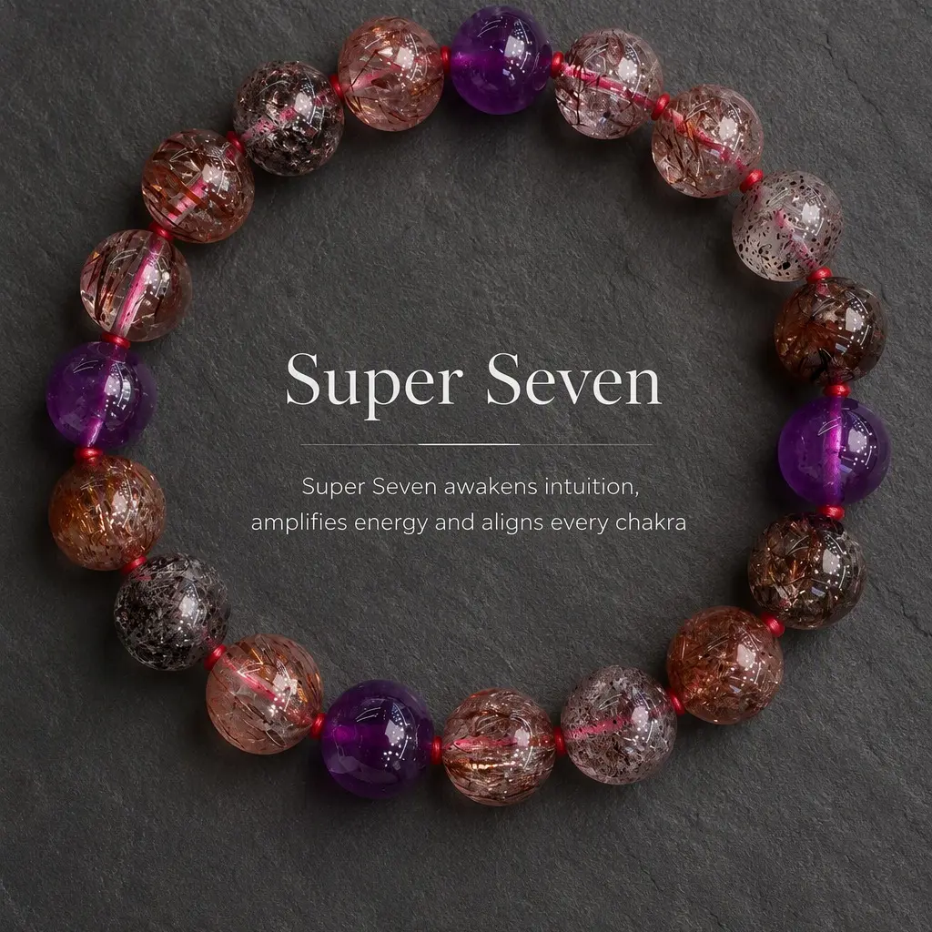 Natural Super Seven Amethyst Bracelet Red Agate Beaded Women Men Natural Super Seven Bracelet 8mm Amethyst Red Agate Gift