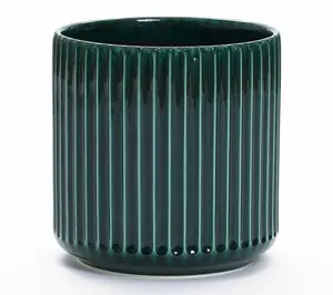 LuxenHome Jade Green Ribbed 13.8-Inch Round Ceramic Planter
