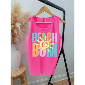 Beach Bum Neon Pink Comfort Color Unisex Graphic Tank Top