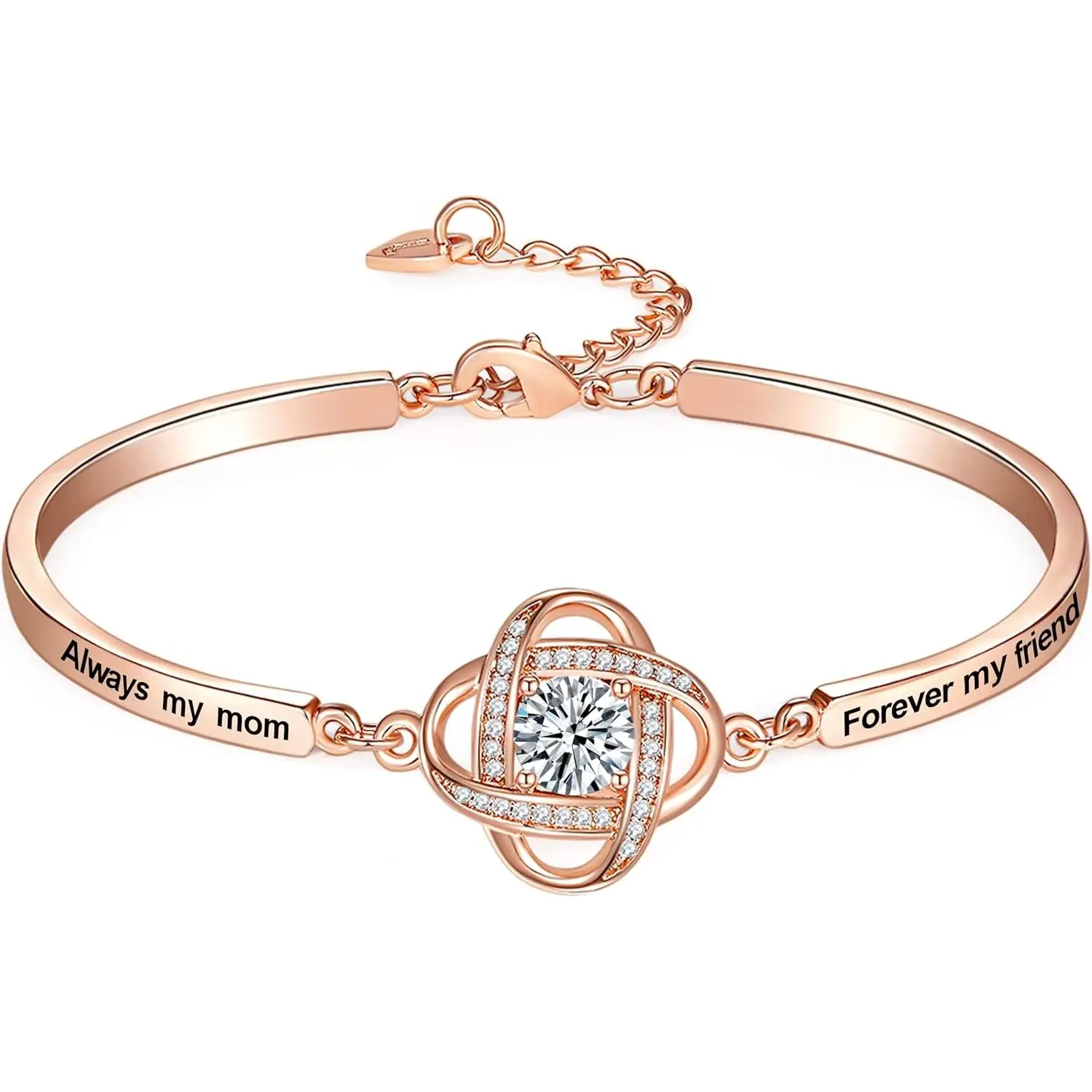 Christmas , Engraved 'Always My Mother/Daughter/Sister Forever My Friend' Love Knot/Infinity Bangle Bracelet, Birthday Anniversary Valentines Xmas  Presents for Women