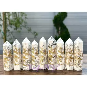 Wholesale Lot 2 lbs Natural Howlite Dragon Print Tower Obelisk Point Wand Crystal Energy Healing