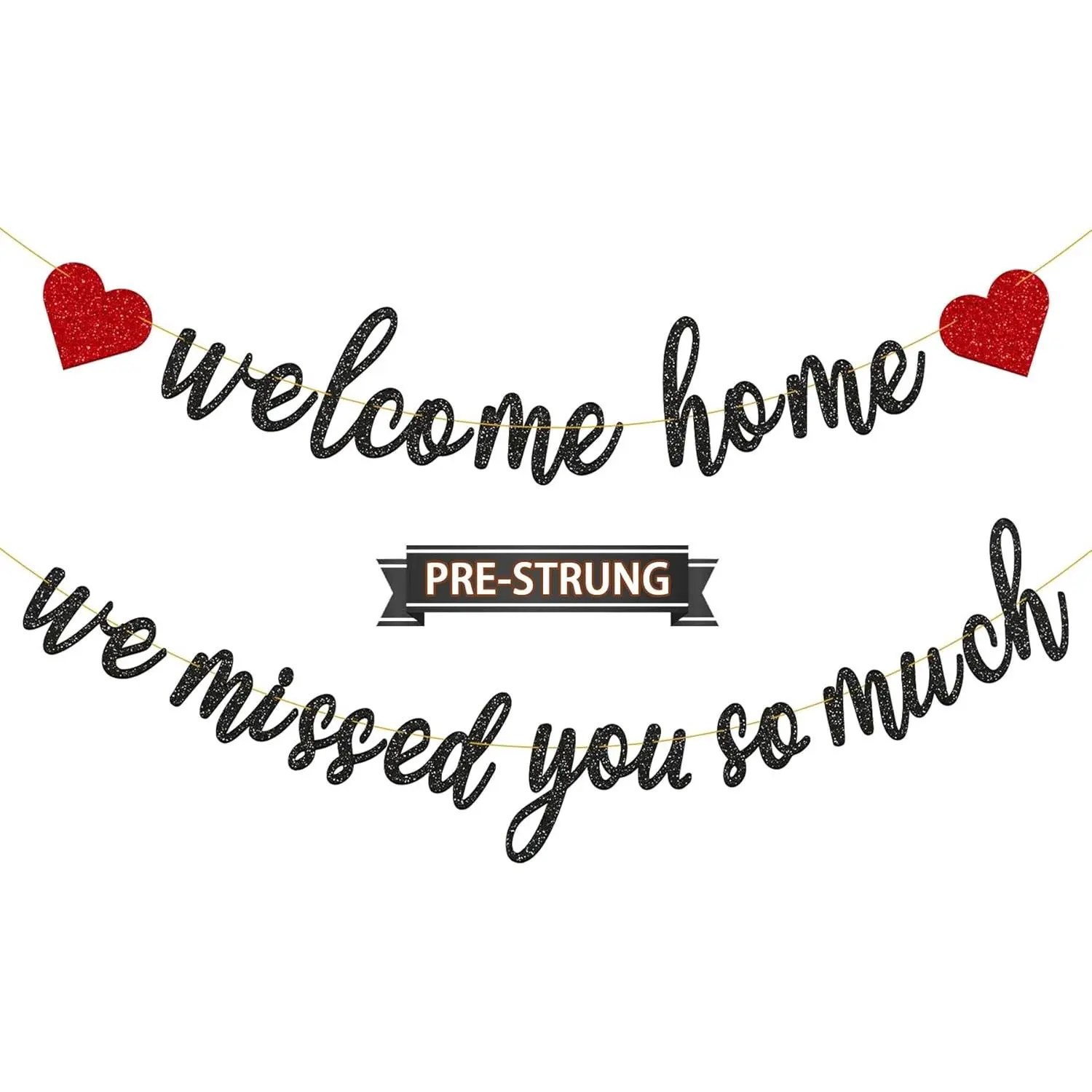 Pre-Strung Decorative Welcome Home Banner Set - Lightweight Cardboard Hanging Photo Decor for Military Homecoming Party Supplies, Black