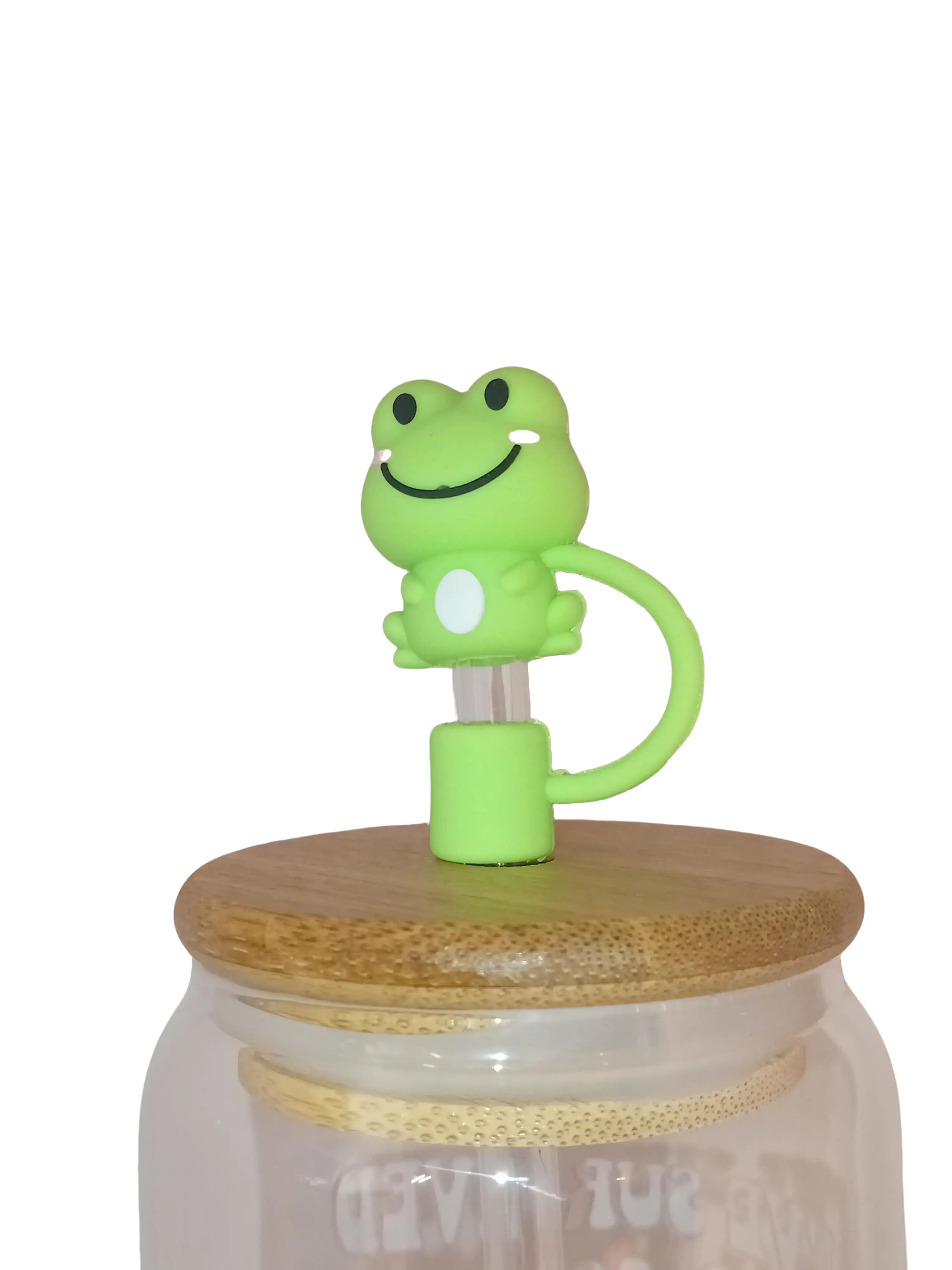 Straw Topper ST1 Green Character Design Accessory for Your Needs Featuring a Fun Frog Design on a Jar Lid