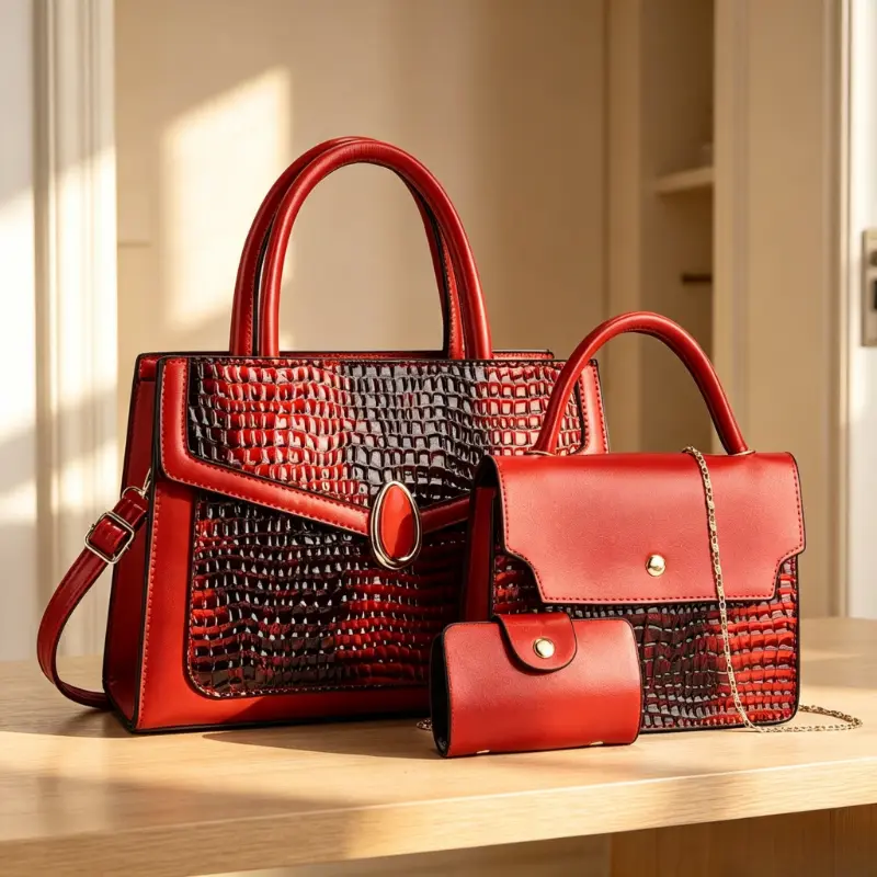 Women's 3-Piece Handbag Set, Luggage & Bags Collection, Large-Capacity Tote, Fashionable Crossbody Bag with Detachable Chain Shoulder Strap