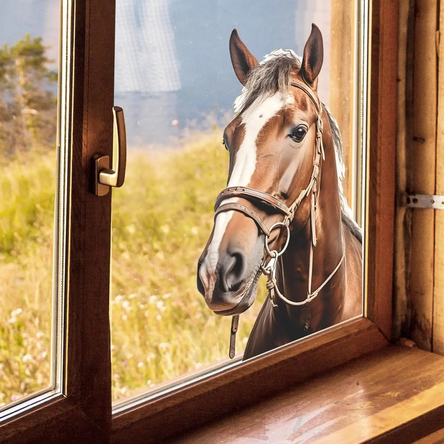 Realistic Horse Window Clings Farm Animals Window Decals Anti Collision Double-Side Static Stickers for Home Glass Door Decoration