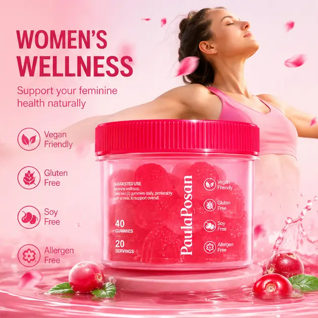 PaulaPosan Women's Cranberry Chewable Daily Probiotic Vitamin Gummies - No Harmful Additives, Prebiotics, Gut Support, Bloat Relief, Digestive Aid, Clean Ingredients, Prop 65 Safe, Gluten-Free, Hypoallergenic, Vegetarian, 40-Piece Adult Supplement