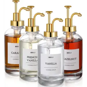 Coffee Bar Accessories, Coffee Syrup Dispenser - 4Pack,16.9Oz Syrup Dispenser with Labels,Syrup Pump Dispenser for Coffee Bar(Gold Pump)