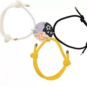 Set of 3 Round Rhinestone Star Moon Sun Friendship Bracelet/Necklace/Keychain BFF Best Friends Forever Fantasy Cute Pendantfor Unbreakable Friendship