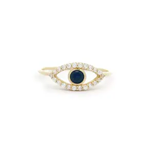 10k CZ Blue Bezel Evil Eye Ring