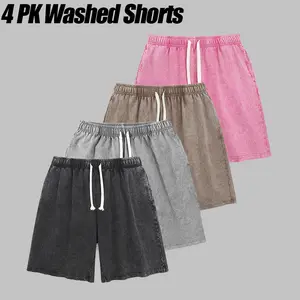 4 Pack 260G Mens Shorts Athletic Vintage Short Acid Washed Shorts Cotton Heavyweight Elastic Waist Streetwear Athletic Sweat Shorts Acid Washed Cotton Elastic Waist Drawstring Gym Workout Jogger Pants with Pocketsr