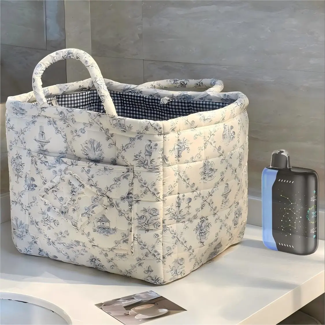 This is Geek Bars Floral Foldable Cotton Storage Basket Organiser for Flower Storage