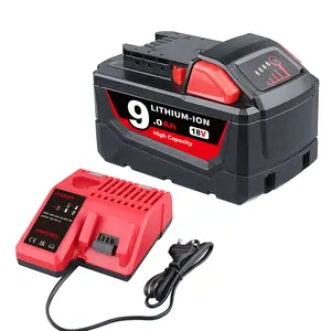 18V 9.0Ah Replacement for Milwaukee M18 Battery and 48-11-1840 Charger Combo Compatible with Milwaukee 18V Battery Cordless Power Tools 48-11-1811 48-11-1815 and Other 48-11 Series