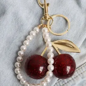 Cherry and pearls  keychain