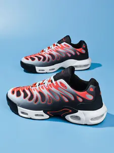 Unisex Black-Orange-Gray-White Versatile Air Cushion Sports Casual Sneaker Shoes: Light Trendy Sports Style, Color-Block Tone, Air Cushion Structure. Ideal for Daily Social & Sports Styling.