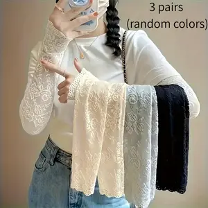 Women's Fashion Lace Sleeves 3 Pairs, Summer Elastic Breathable Lightweight Sleeves with Floral Embroidery, Suitable for Various Outfits, Outdoor Activities and Sun Protection, Transparent Sleeves