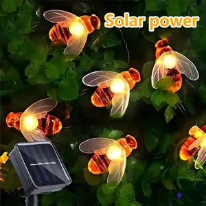 solar spring bee string lights, warm white light 8 light modes, waterproof and rechargeable, hanging solar lights, suitable for terrace, courtyard, garden, wedding, Halloween, Christmas party decoration