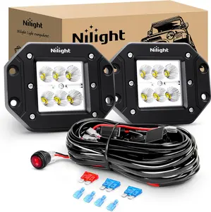 Nilight 2PCS 18W Flood Flush Mount LED Work Lights with Wiring Harness, LED Bar Light - Lightbar for Cars, Off-Road Driving, Fog Lighting