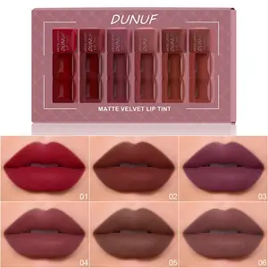 Dunuf 6pcs Velvet Matte Long-Lasting Lipstick Set, Waterproof & Sweatproof, Non-Stick Cup, High-End Makeup for Women, Perfect Gift